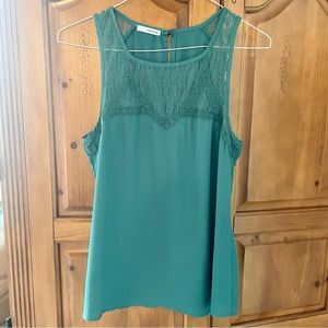 Blue green aqua top with lace